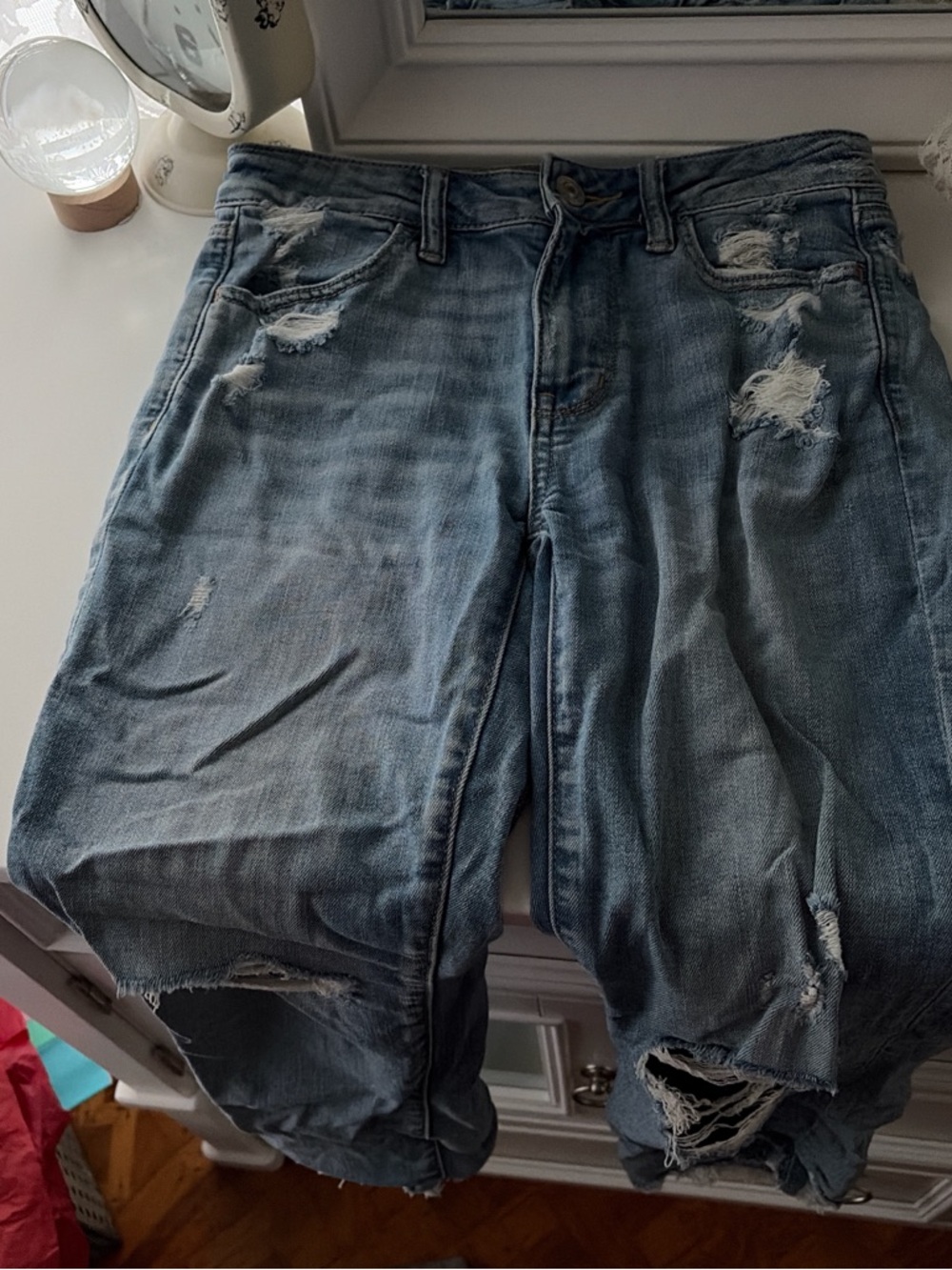 American Eagle Outfitters Distressed Light Blue Straight Leg Jeans